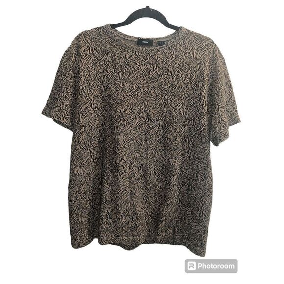 ✨Theory - Jacquard Palm Box Tee - Black/Tan - Mens Sz Medium✨ - Picture 4 of 7